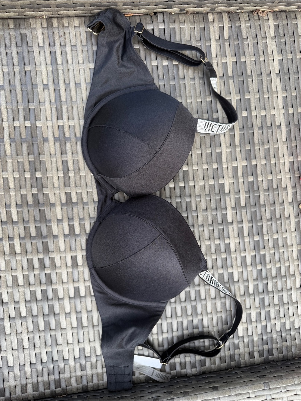 Victoria's Secret Black Molded Push-Up Bikini top with Logo Straps